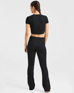 Lounge Ribbed Foldover Flared Leggings