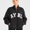 Varsity Oversized Fleece Zip Up Jacket