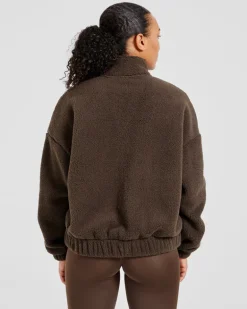 Varsity Oversized Fleece Zip Up Jacket