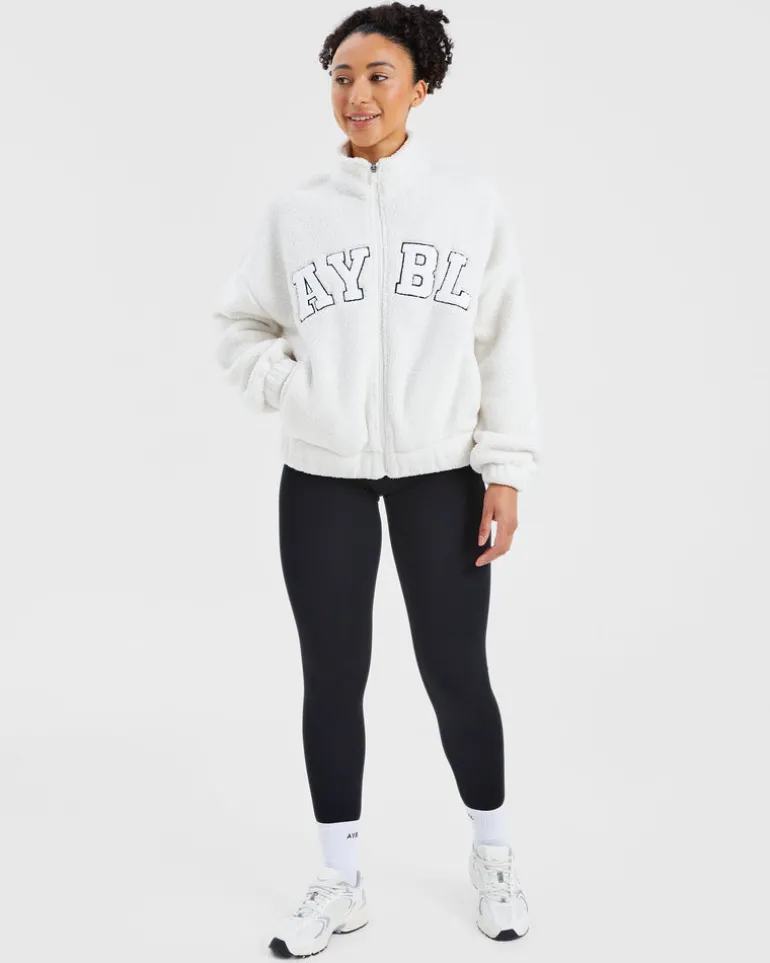 Varsity Oversized Fleece Zip Up Jacket