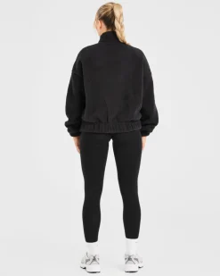 Varsity Oversized Fleece Zip Up Jacket
